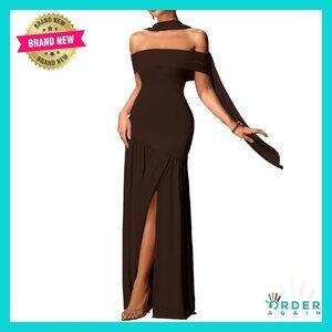 Elegant Off Shoulder Scarf Dress High Slit Floor Length Prom Wedding Guest